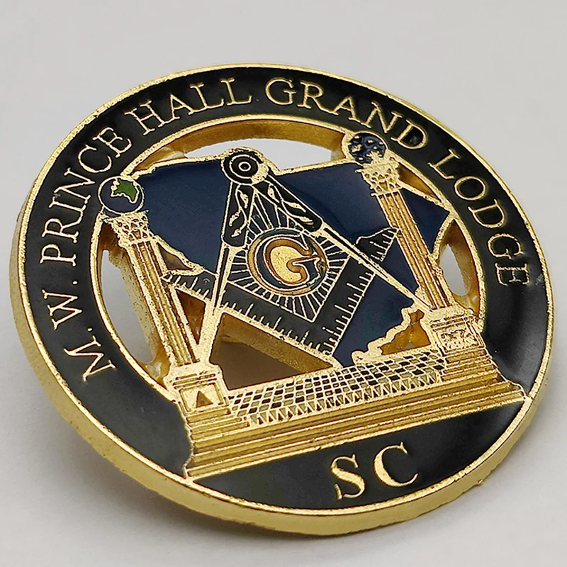 Wholesale Freemason Hall Badge Custom Color Paint Masonic Design 3d Gold Enamel Pin Badge Metal Freemasons Lapel Pins