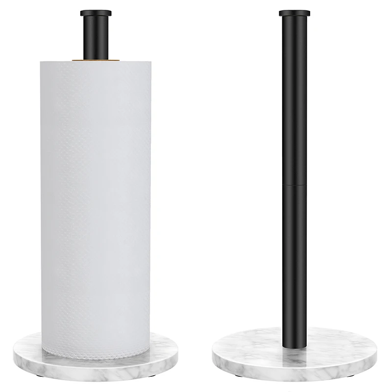 Marble Metal Kitchen Roll Holder Countertop Dispenser with Weighted Base Paper Towel Holder stand
