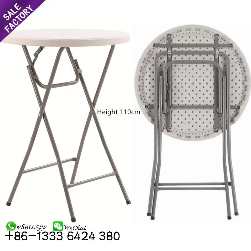 Factory Direct Sale 110Cm Height Outdoor Banquet Wedding Foldable Outdoor Round Portable Folding White Plastic Wine Table