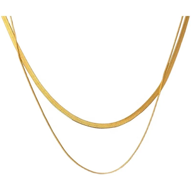 Ins Simple Style Multi Layers Steel Metal Snake Chain Gold Silver Choker Braided Necklace
