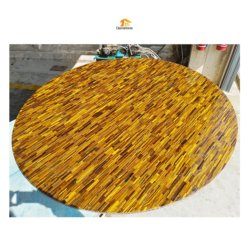 Round Semiprecious Stone Countertop Tiger Eye Stone Table Top For Luxury Furniture