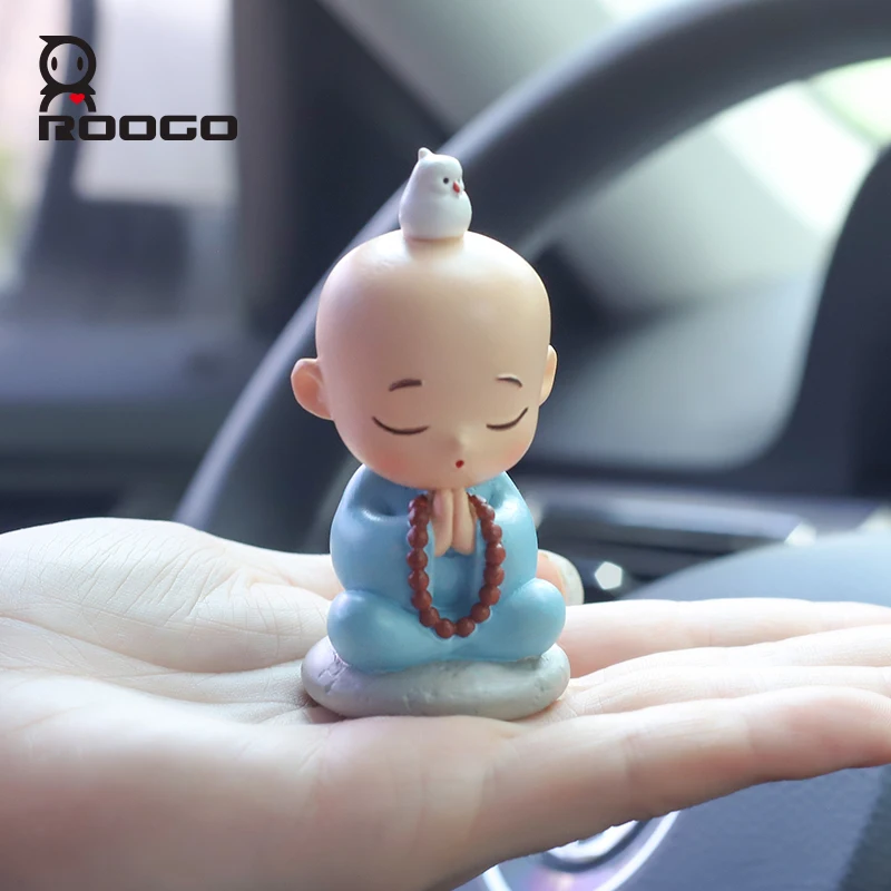 Roogo Practice Of The Little Monk Resin Decor Figurines Cute Little Novice Buddhist Style Handmade Crafts