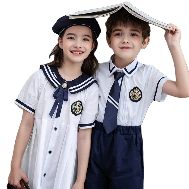 Short Primary School Uniforms Set Summer White British Style Kindergarten Clothes Kids School Uniform
