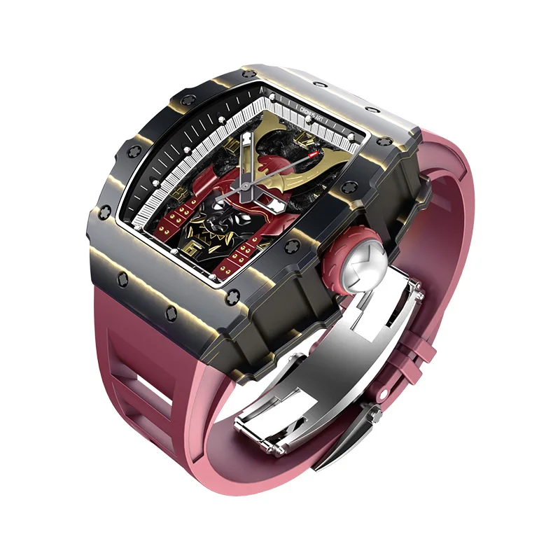 2024 high quality Warrior 42mm carbon fiber Tonneau Holiday Gifts skeleton automatic wrist mechanical mens watch wrist watch men