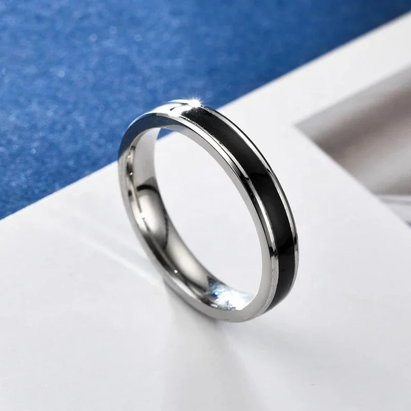 Wholesale Creative Oil Drop Plain Titanium Steel Couple Ring Trendy Enamel Black Wedding Rings