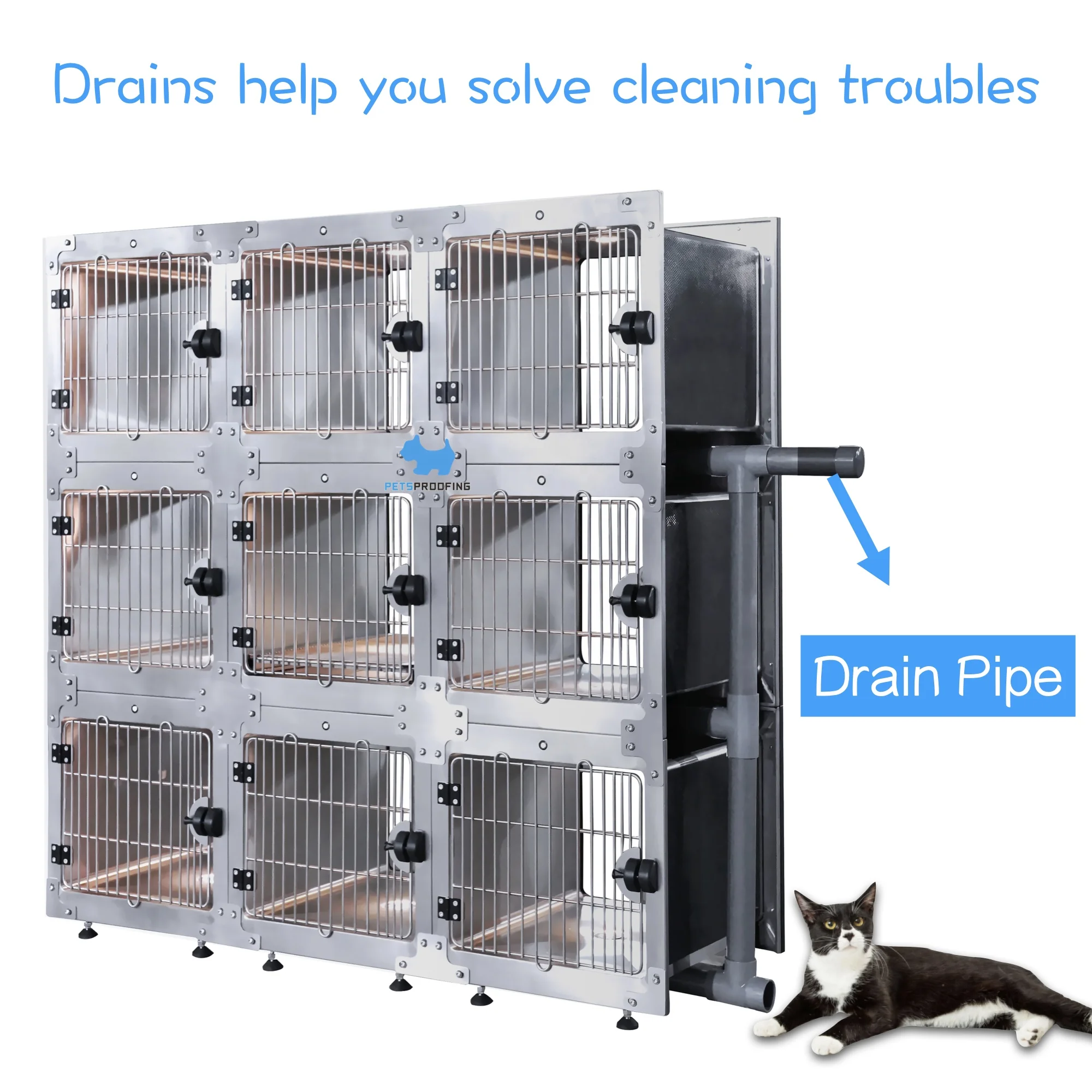 Petsproofing luxury hospital salon High Quality Veterinary Vet Stainless Steel Pet Dog Cat Kennel mesh Cages bank