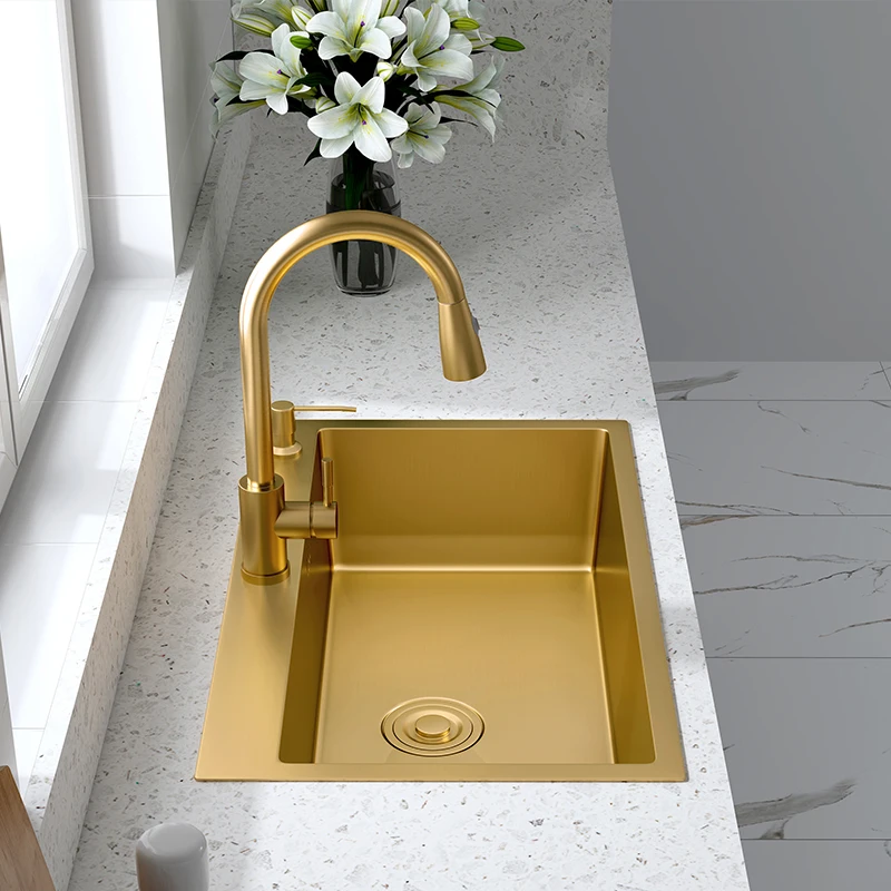 2022 Modern Simple Factory suppliers Wholesale Gold undermount 304 Stainless Steel Nano Kitchen Sink