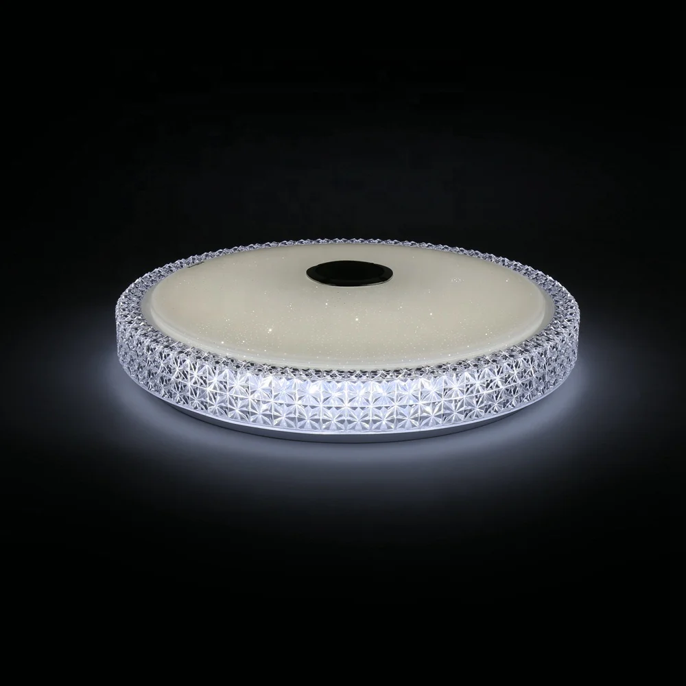 Cheap Price Smart Control RGB Yellow Crystal Ceiling Lamp LED Flush Mount Dimmable Light Fixture Blueteeth and Sound Speaker