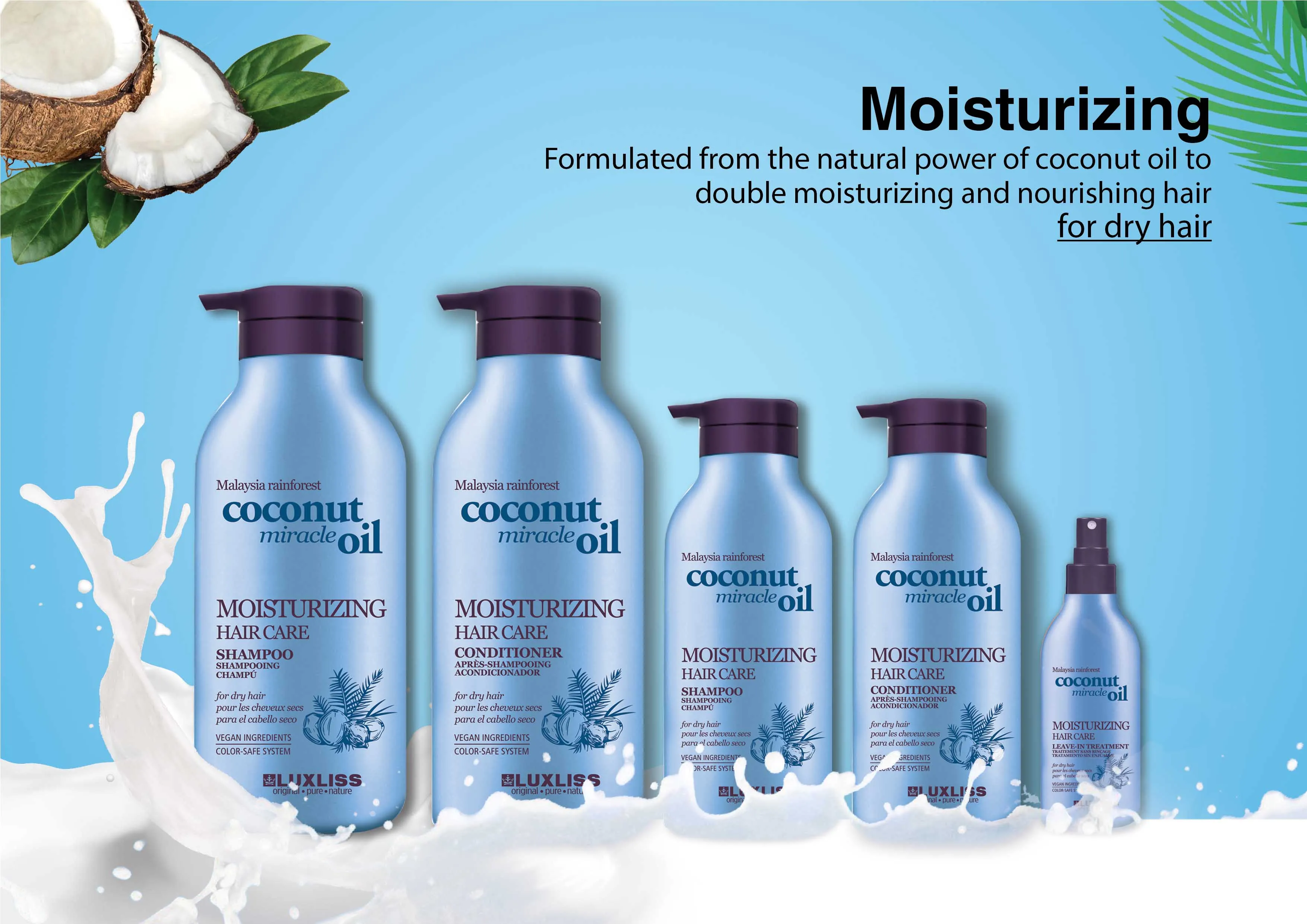 Luxury High Quality Hair Care Product Organic Coconut Oil Hair Treatment For Damaged Hair Shampoo and Conditioner Spray Set