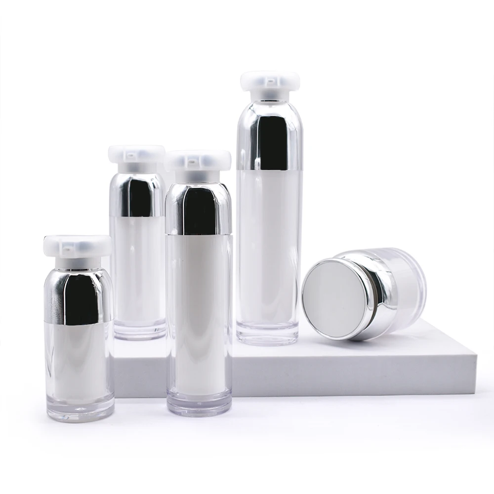 Strapless design Vacuum press Acrylic Airless cream jar with cap lotion bottle set