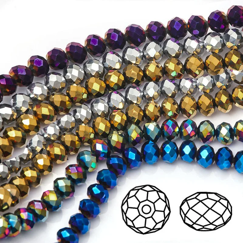 3/4/6/8/10mm Rondelle Crystal Beaded Hematite Spacer Faceted Glass Beads Wholesale Bulk for Jewelry Making Diy Needlework