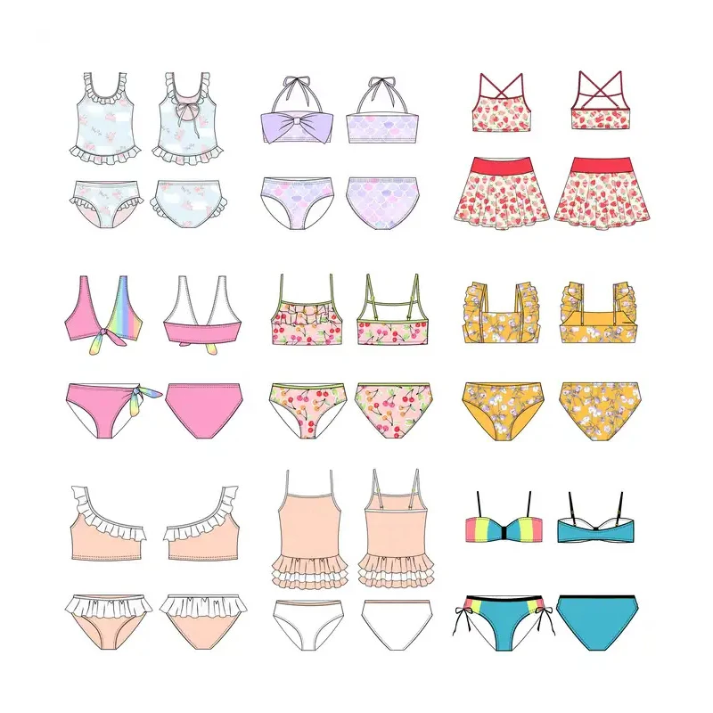 New Trends Sustainable 4 Way Stretch Kids Swimsuit Quick Dry Two Pieces Girls Swimwear Floral Print Bikini Set For Kids Girls