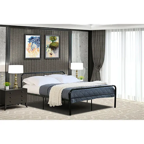 ENTRADA Modern Metal Bed Frame with Evergreen Design Curved Iron Headboard Single or Double Size for Bedroom Hotel or School