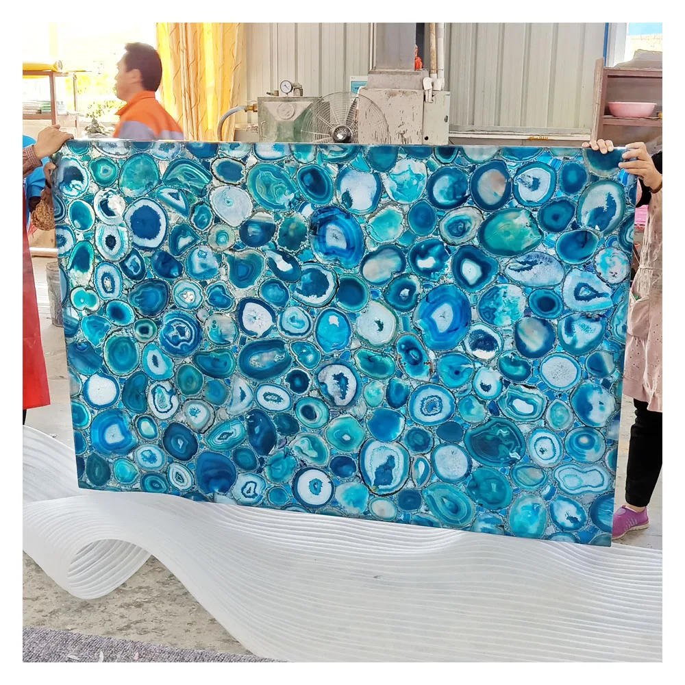 Квадратная настенная плитка из голубого агата, декоративная плита для дома