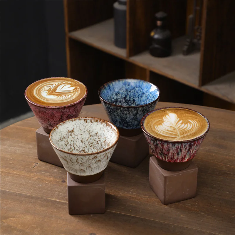 Vintage Ceramic Cup Set: Small Capacity Footed Wine Glasses and Stylish Coffee Mugs in Coarse Pottery
