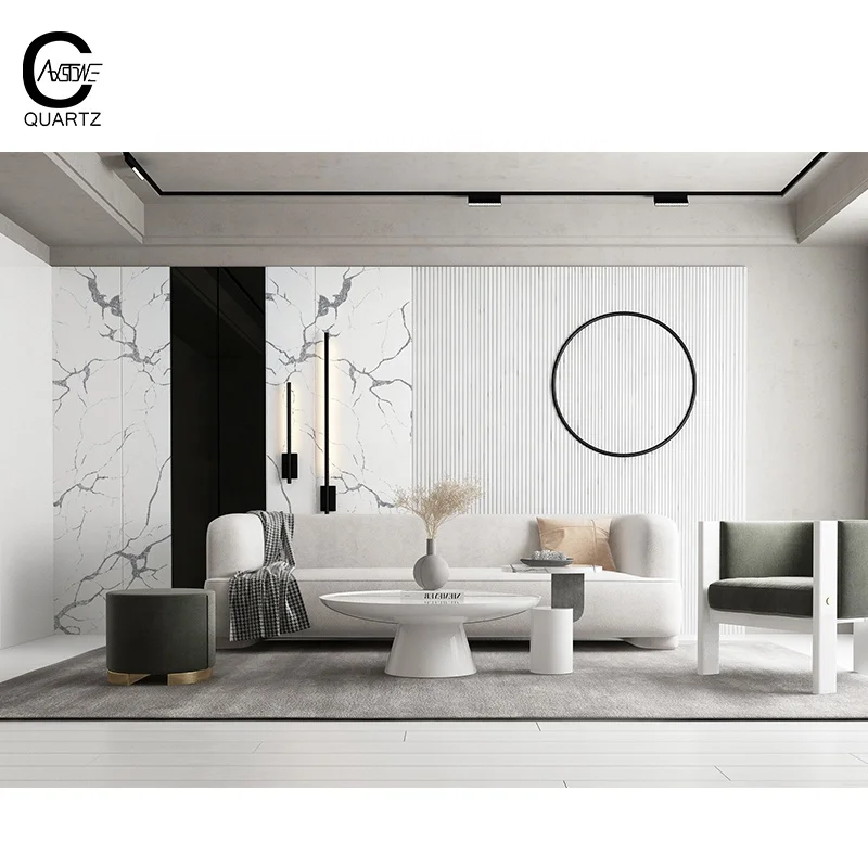 Оптовая продажа с завода CAXSTONE невидимая белая кварцевая плита Calacatta искусственный кварцевый камень для кухонных