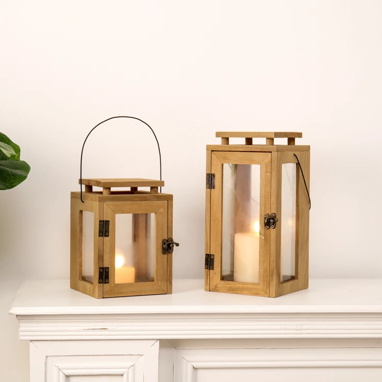 EAGLEGIFTS European Style Outdoor Courtyard Home Decoration Wooden Candle Holder Garden Hanging Hurricane wooden Lantern