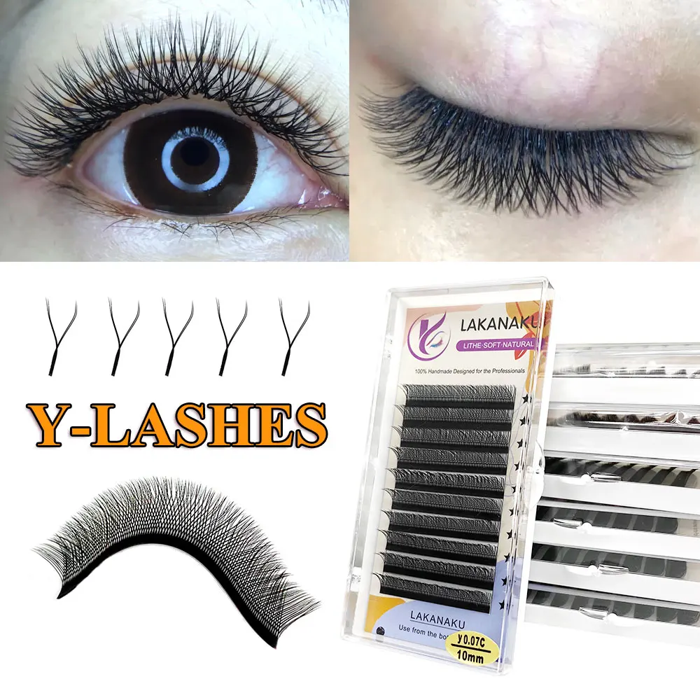 Lakanaku Wholesale Korea Pbt Fiber Yy Type Lashes Supplier Private Label Premade Fans 0.07Mm Yy Lashes Silk Eyelash Extensions