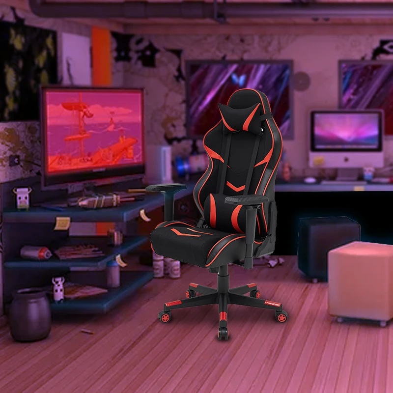 Steel frame structure PU leather adjustment height tilt functigrey gaming chair with footrest and massage  gaming chair gamer