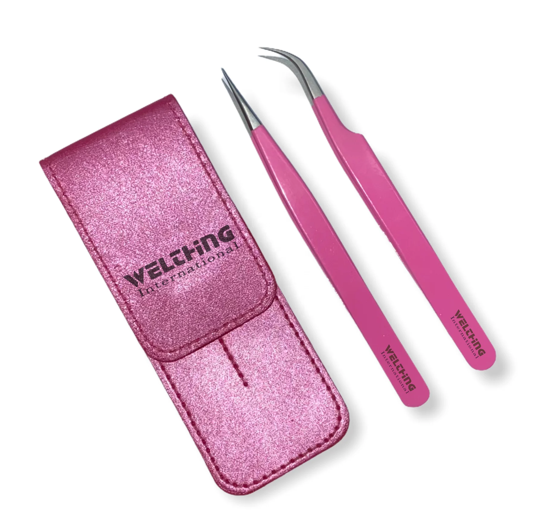 Lash Tweezers for Eyelash Extensions, Professional Stainless Steel Lash Extension Tweezers for Volume Fan, 2pcs Set