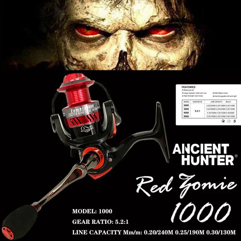 Ancient Hunter Red Zombie Spinning Reel 1000 2000 3000 Fishing Reel 3+1BB 5KG-6KG Spinning Fishing Reel