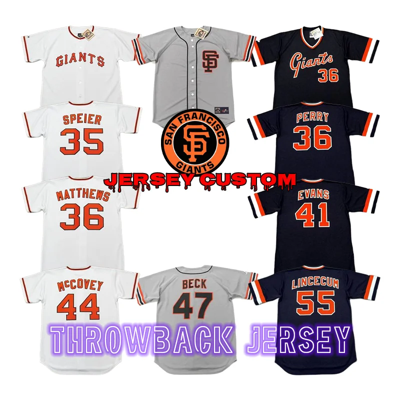 Сан-Франциско 36 Gaylord Perry 41 Darrell Evans 44 Willie Mccovey 75 Barry Zito rewback бейсбольная майка вышитая S-5xl