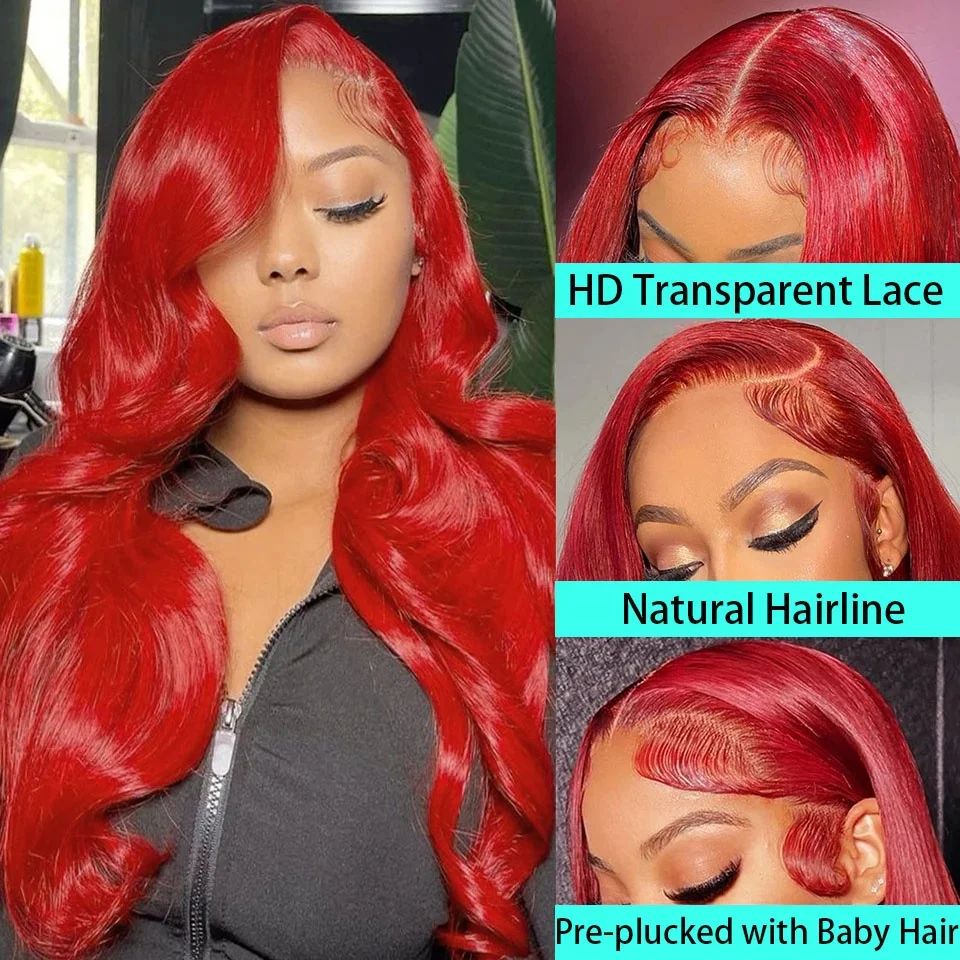 Wholesale Price Red Colored Brazilian Body Wave Human Hair Wigs Pre Plucked 13x6 Full Lace Frontal Wig For Black Women