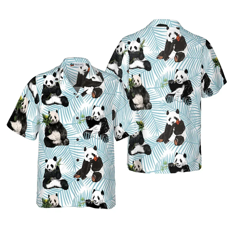 2023 New design custom print pattern Panda On Palm Leaves rayon Hawaiian Shirt