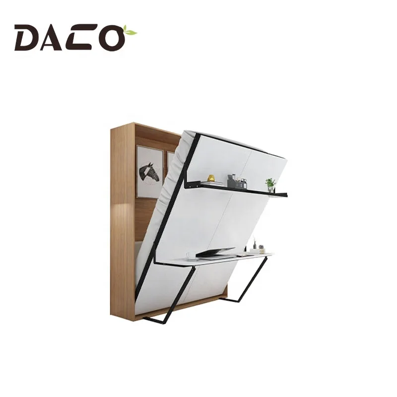 Bedroom Furniture Smart Foldable Mechanism split door fold down vertical bed with a desk and shelf