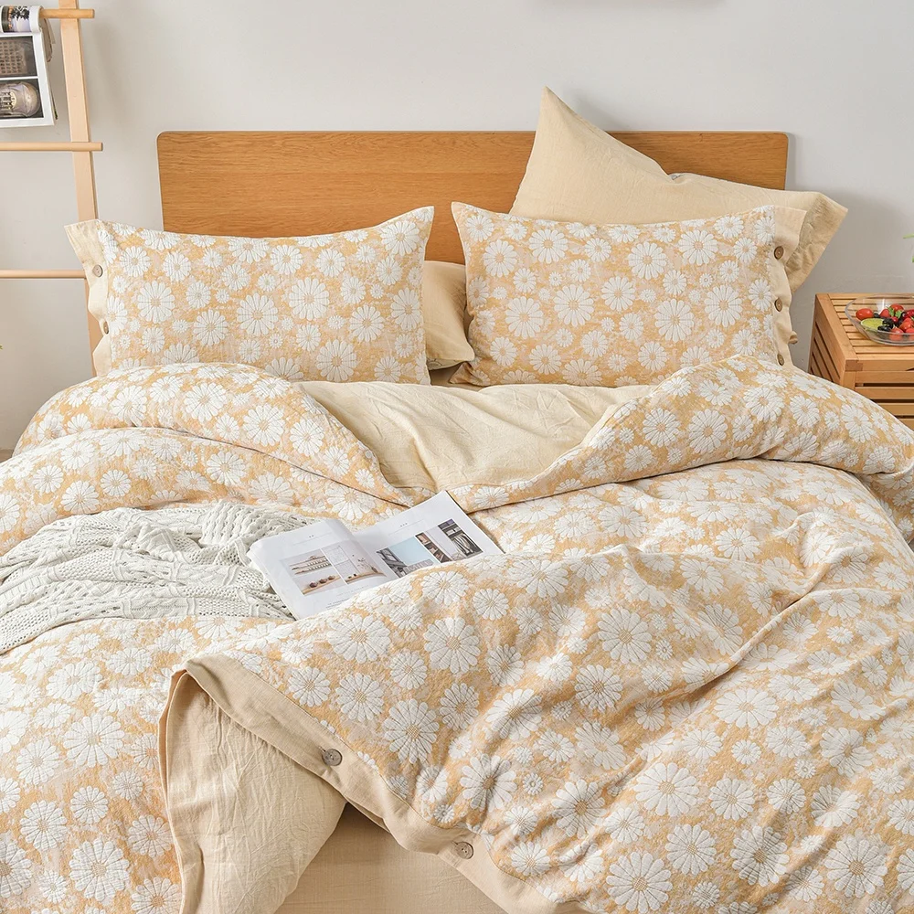 Бледно-желтое постельное белье из чистого хлопка