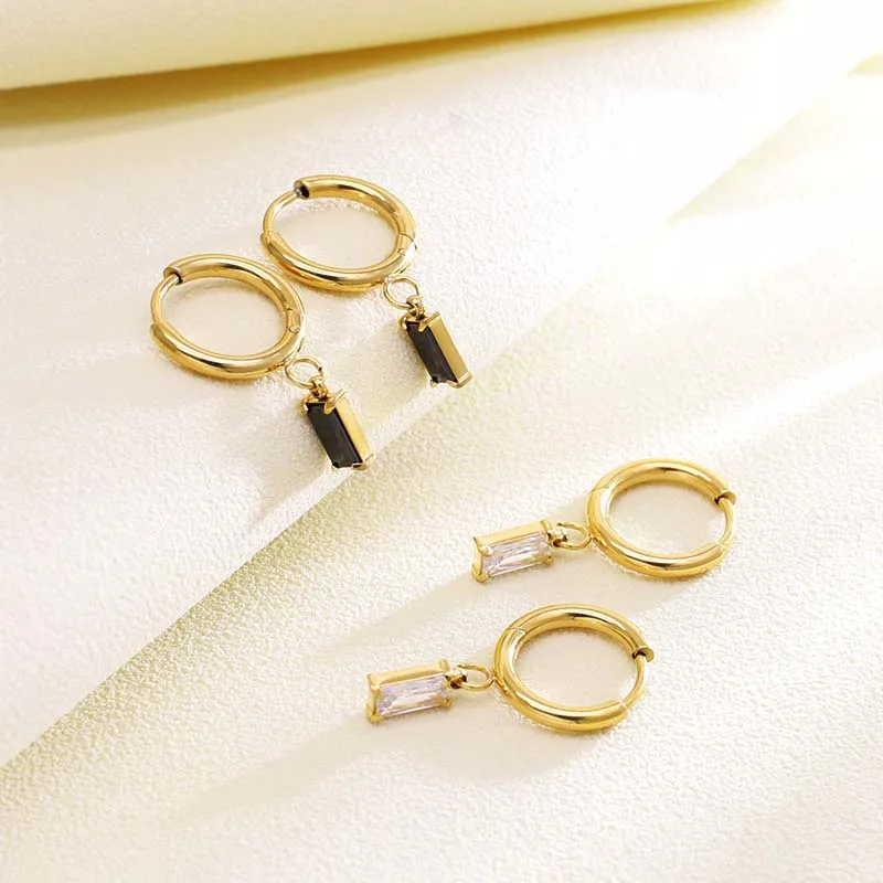 YSS JEWELRY earing hooks diy jewelry making wholesale Stainless Steel Ladies Jewelry Square Crystal CZ Cubic Zirconia Zircon