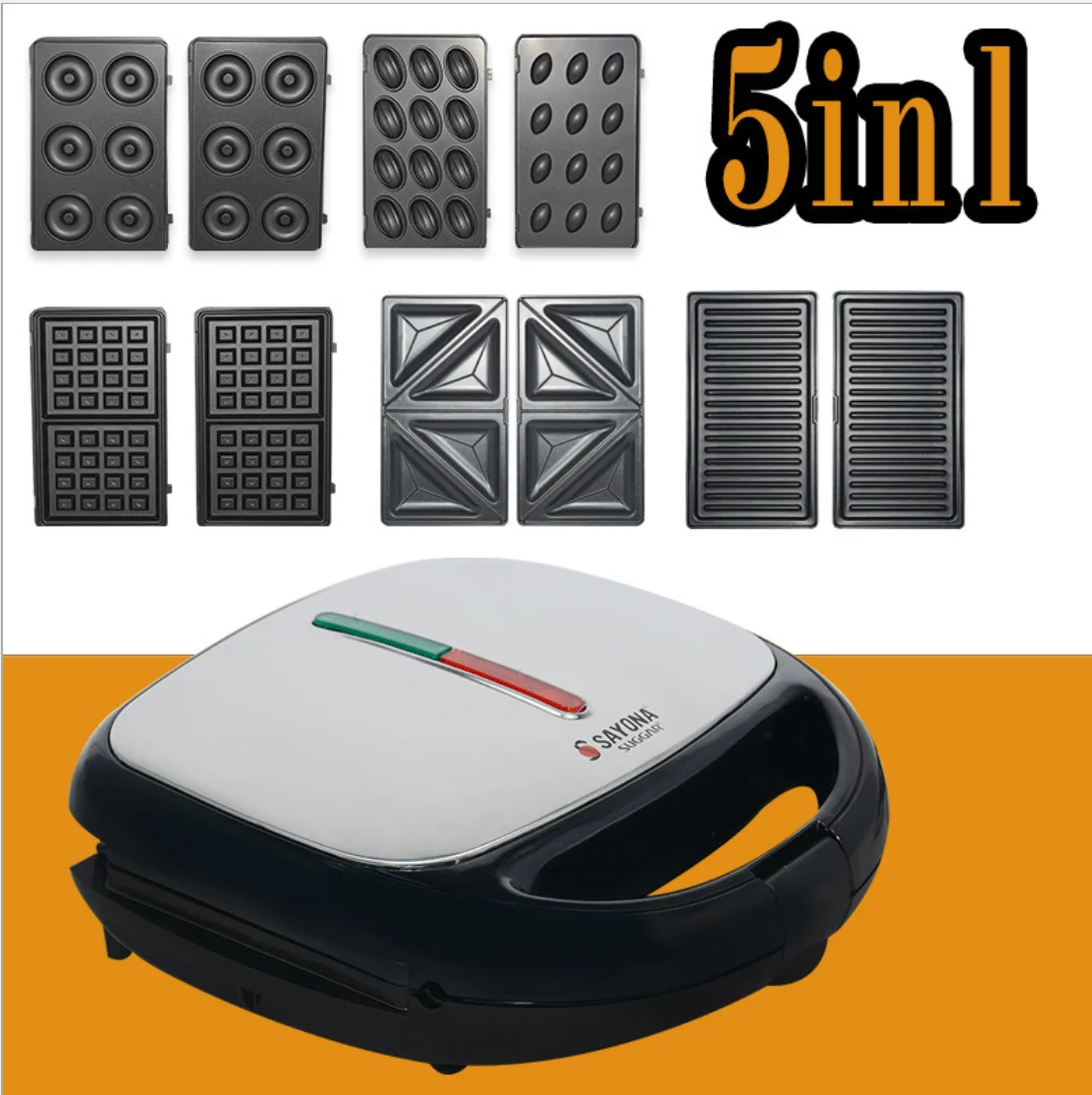  5 in 1 Functional Sandwich Maker Die-casting Aluminum Detachable 2 Slice Automatic Flat