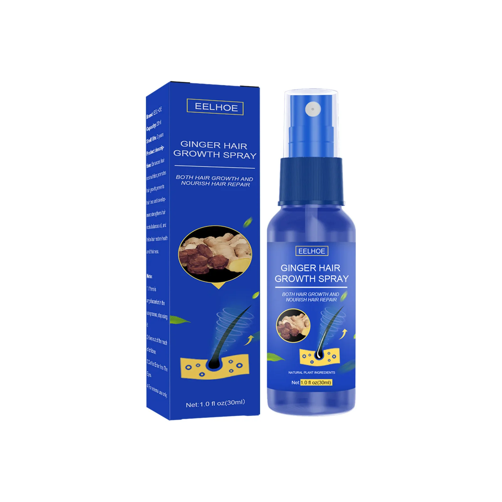 EELHOE Ginger hair growth spray Scalp Massage moisturizing thick hair hair care nutrition spray