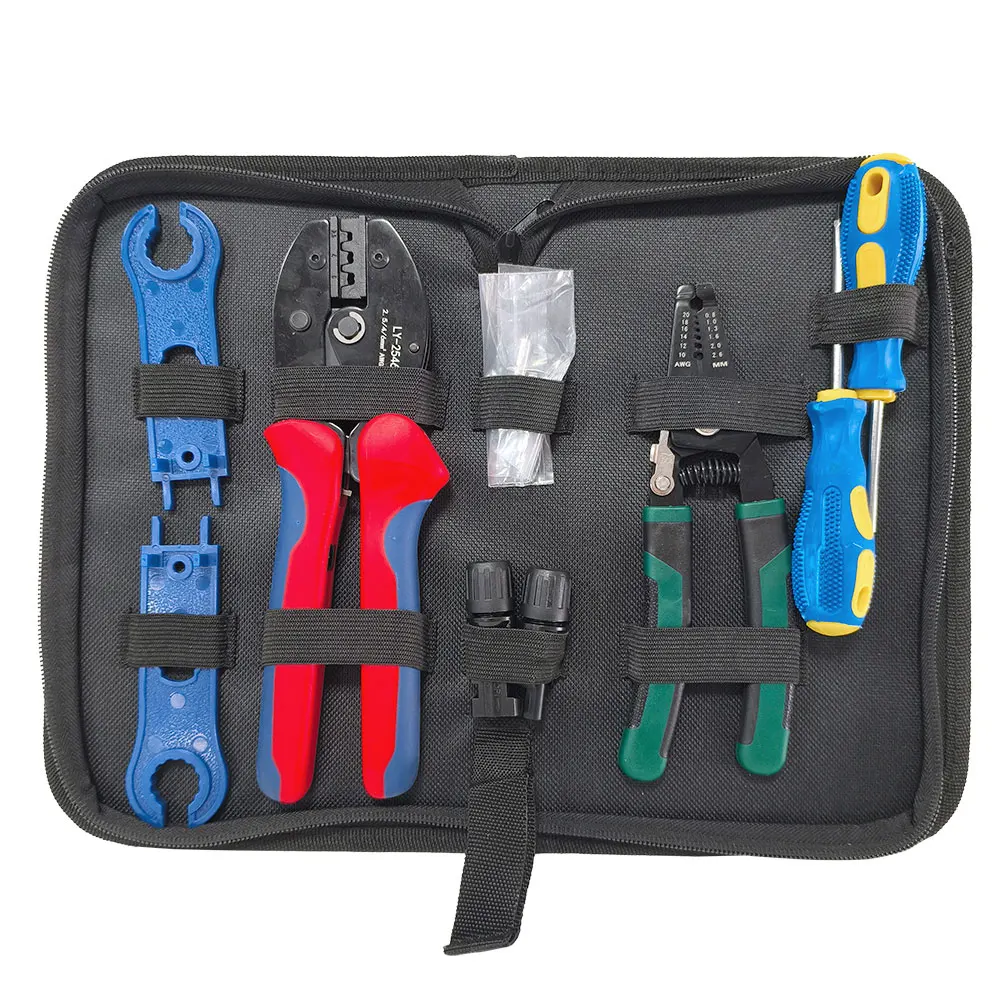 Energy Cable Cleaning Wire Stripper Brush Pliers Tool Sets Head Power Solar Pv Panel Crimping Tool Kit Pv System