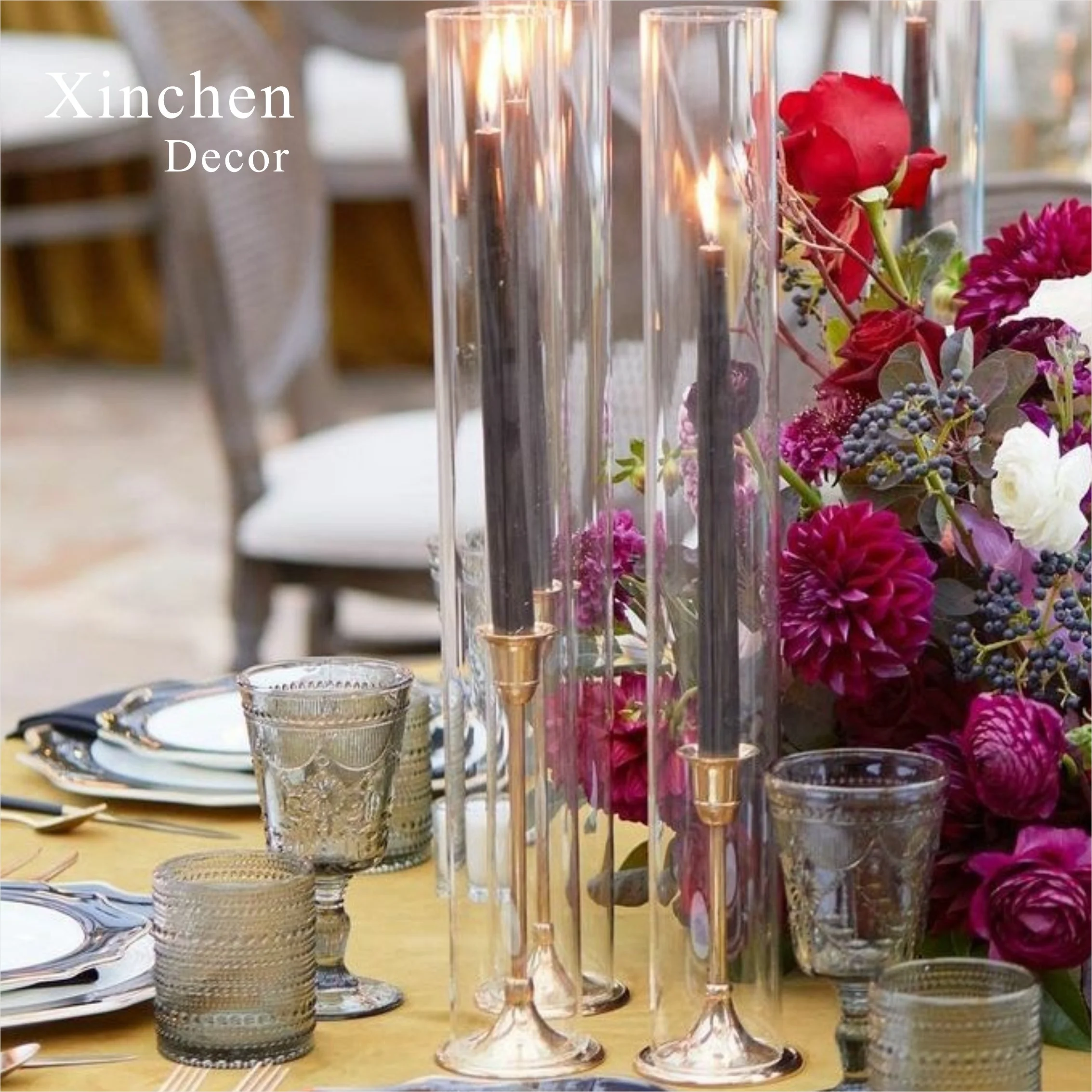 Factory wholesale cheap glass cylinder tube candle shades for candle holder part