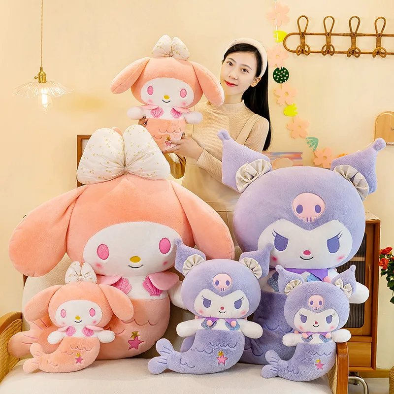 Оптовая продажа Sanrioed Kuromi моя мелодия обнять красное сердце аниме плюшевые игрушки милые Cinnamoroll Русалка подушки мягкие