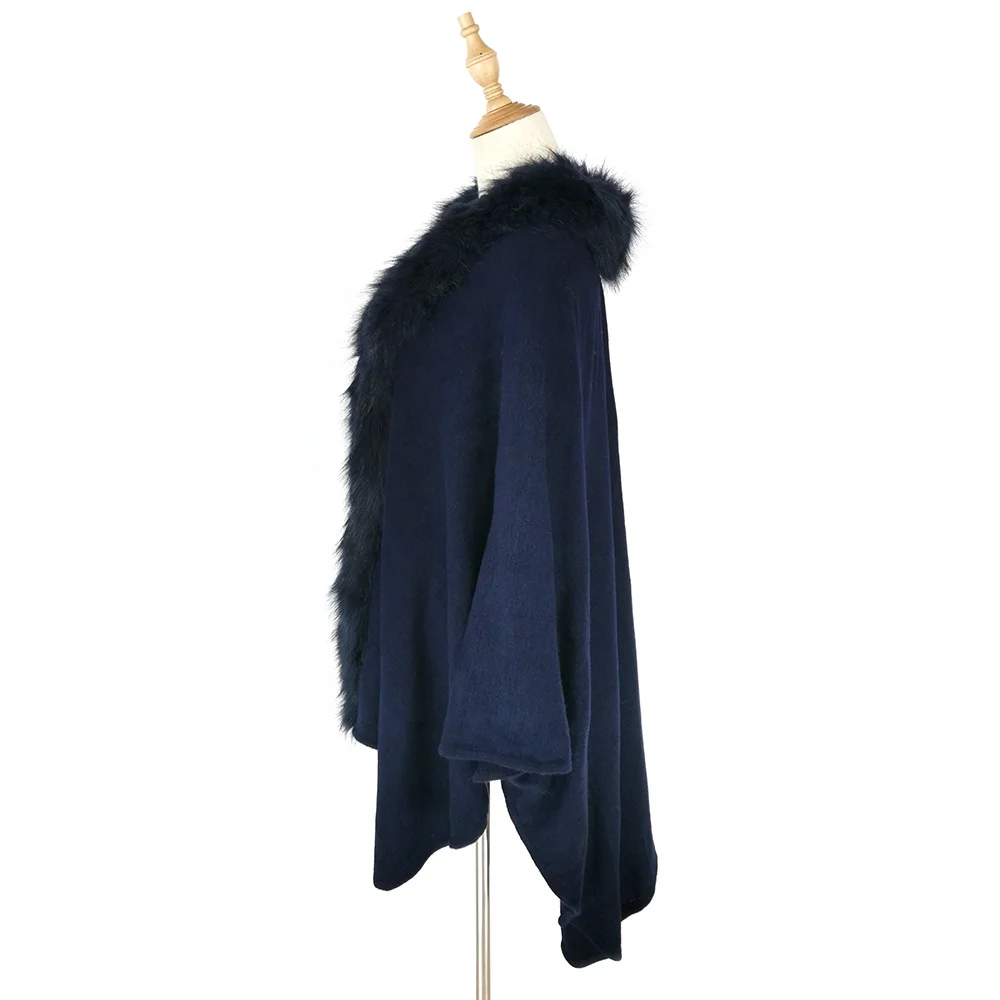 
Wholesale Cashmere Feeling Knitted Scarf Fur Lined Crochet Scarf Shawl Warm Cape Poncho Sweater 