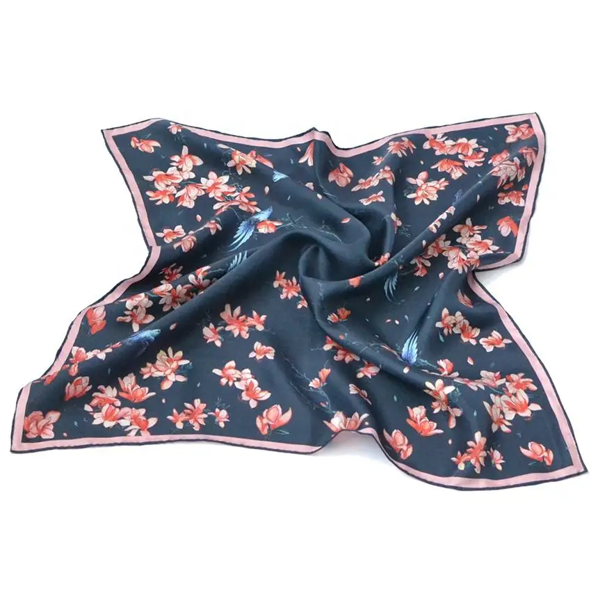 Lady Luxury Custom China Square Design Custom Print Satin Woman Silk Scarf For Woman