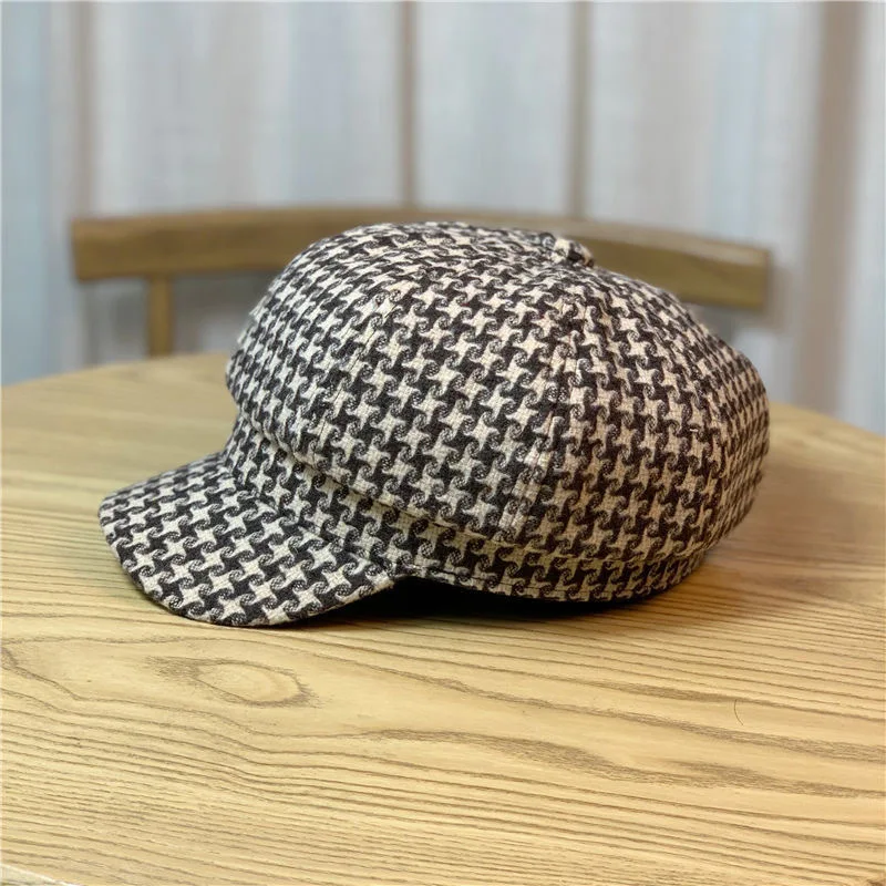 Factory Direct Sales Korean Version Female Hat Female Autumn Winter Houndstooth Hat