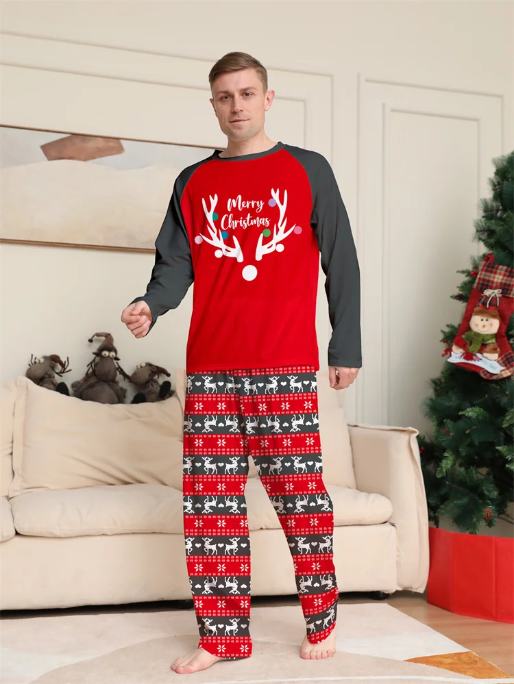 European and American deer head printed Christmas parent-child set new arrival long sleeved Halloween home wear pajamas