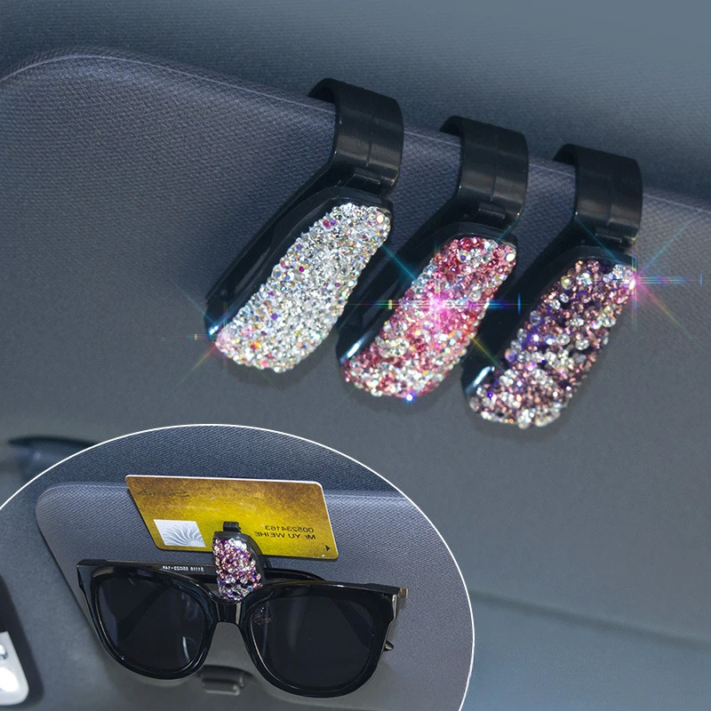 Car Auto Sun Visor Glasses Sunglasses Card Ticket Rhinestone Car Visor Sunglasses Holder Clip