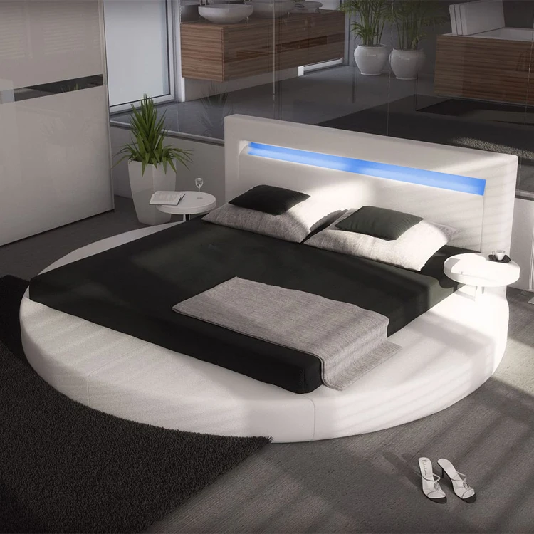 Luxury round bed multi function king size bed with led