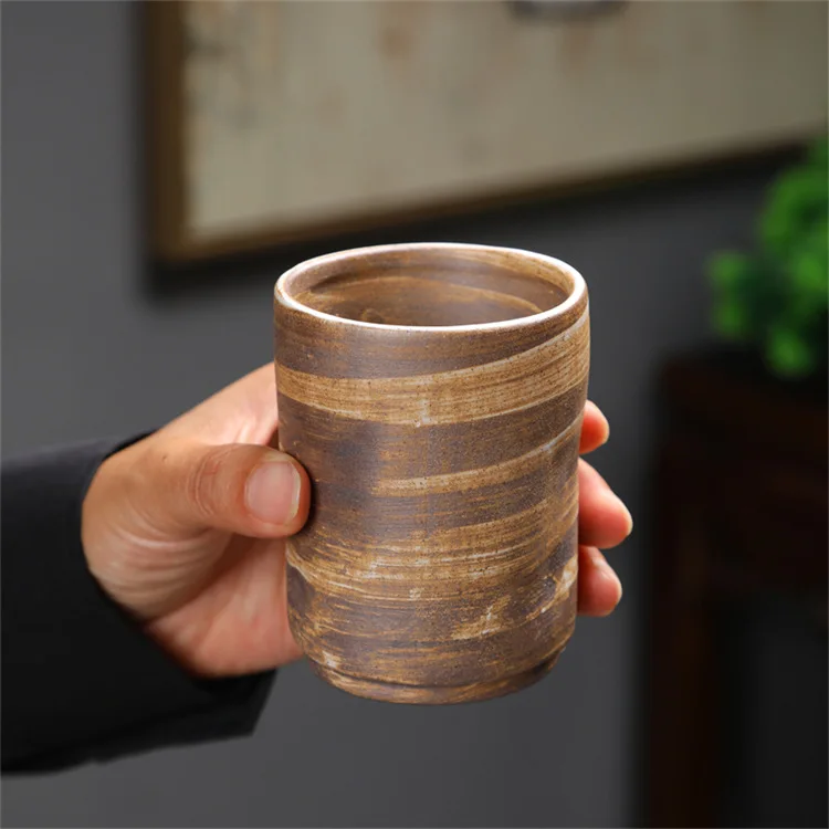 Wholesale Customization Painted Colorful Vintage Pottery Gradient Glazed Clay Creative Oil Drum Ceramic Coffee Mug Cup No Handle