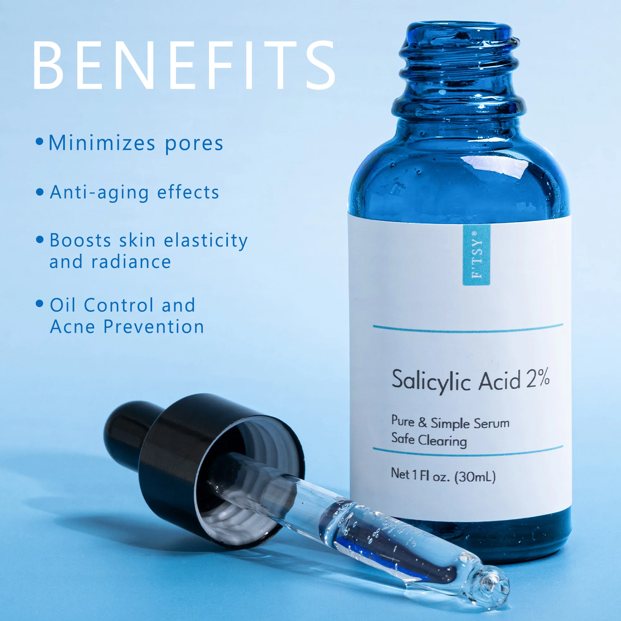 OEM Natural Facial Salicylic Acid Serum Shrinking Pores Soothing Skin Exfoliation Deep Peeling Skin Treatment Solution