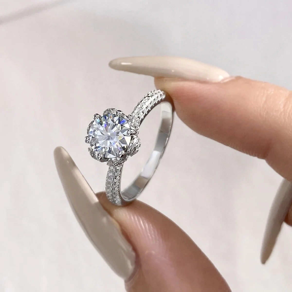 GRA Certificate  18K Gold  Round Cut  Diamond Moissanite Ring 925 Sterling Silver 1ct Carat for Women Engagement Jewelry