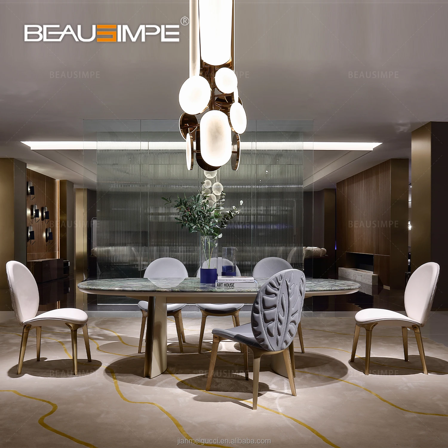 Luxury Jason dining table set 6 chair restaurant full furniture high quality modern oval marble dining table with 6 chairs