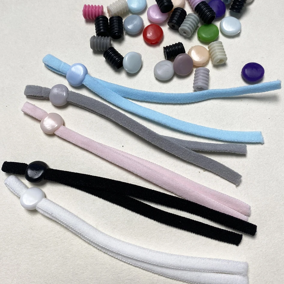 Оптовая продажа с фабрики Сделай Сам Разноцветные дети взрослые 5 мм плоская эластичная петля с регулируемой пряжкой Пластиковые регулируемые кнопки