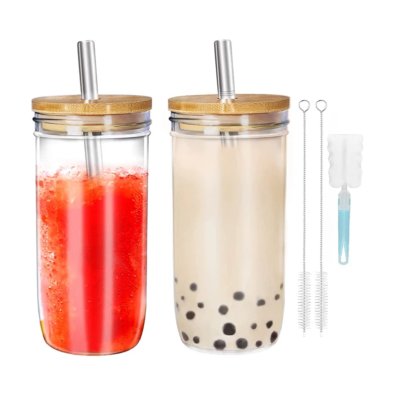 24oz Mason Jar Wide Mouth Smoothie Mocha Beer Cup Glass Tumbler for Iced Coffee Juices DIY Drinking