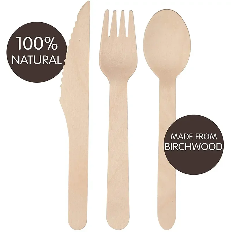 China Manufacture Wholesale Wooden Cutlery Set Disposable Biodegradable Wood Eco Friendly for Picnic Party