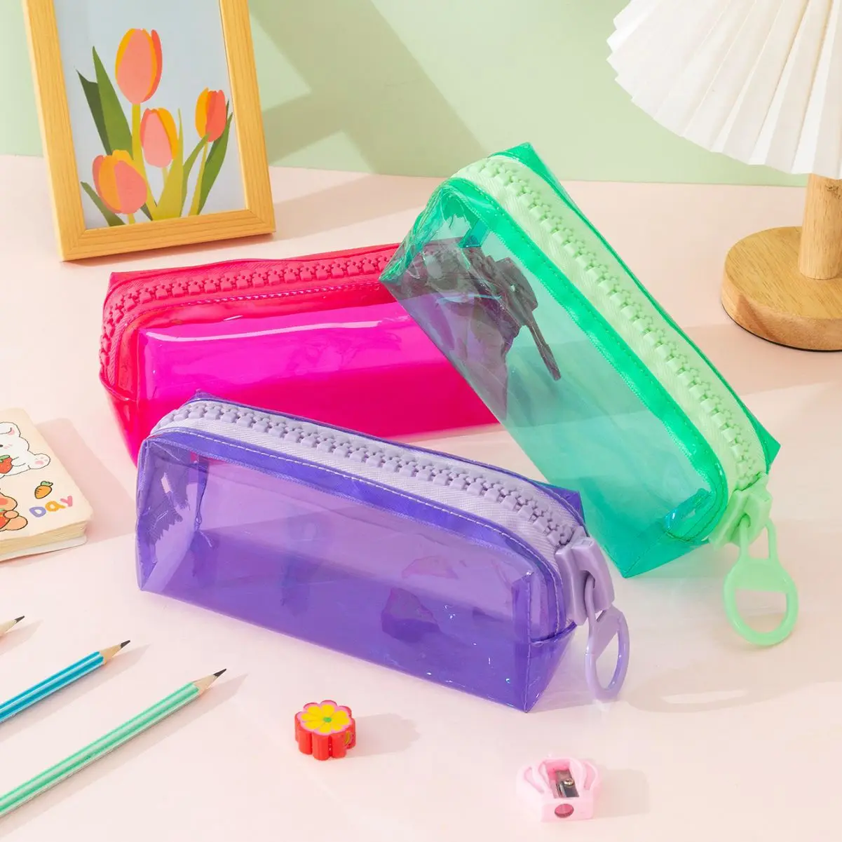 Large Zipper Stationery Bag Student Pencil Ballpoint Pen Stationery Hot Selling Creative Personalized Colorful PVC 